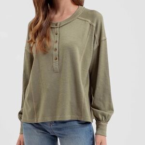 New In Loom Boho Raw Hem Henley Top